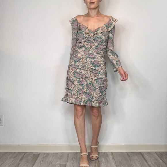 NWT VERONICA BEARD Lozano Floral Ruched Mini Dress Caramel Multi silk boho 3021 - Picture 2 of 14